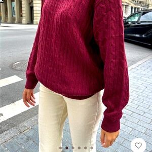 Brandy Melville cotton cable knit sweater in maroon.